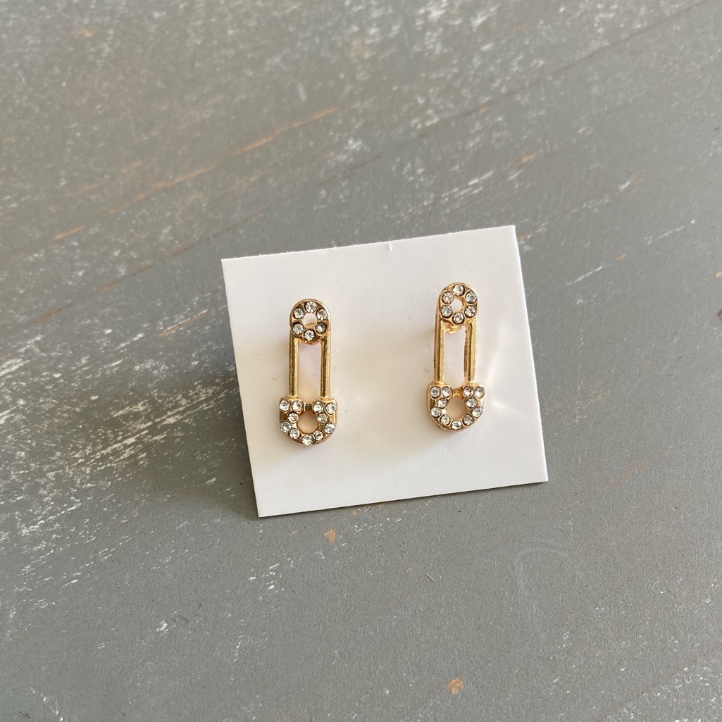 Steve Madden Clothespin Gold Crystal Stud Earrings Nwt 15$